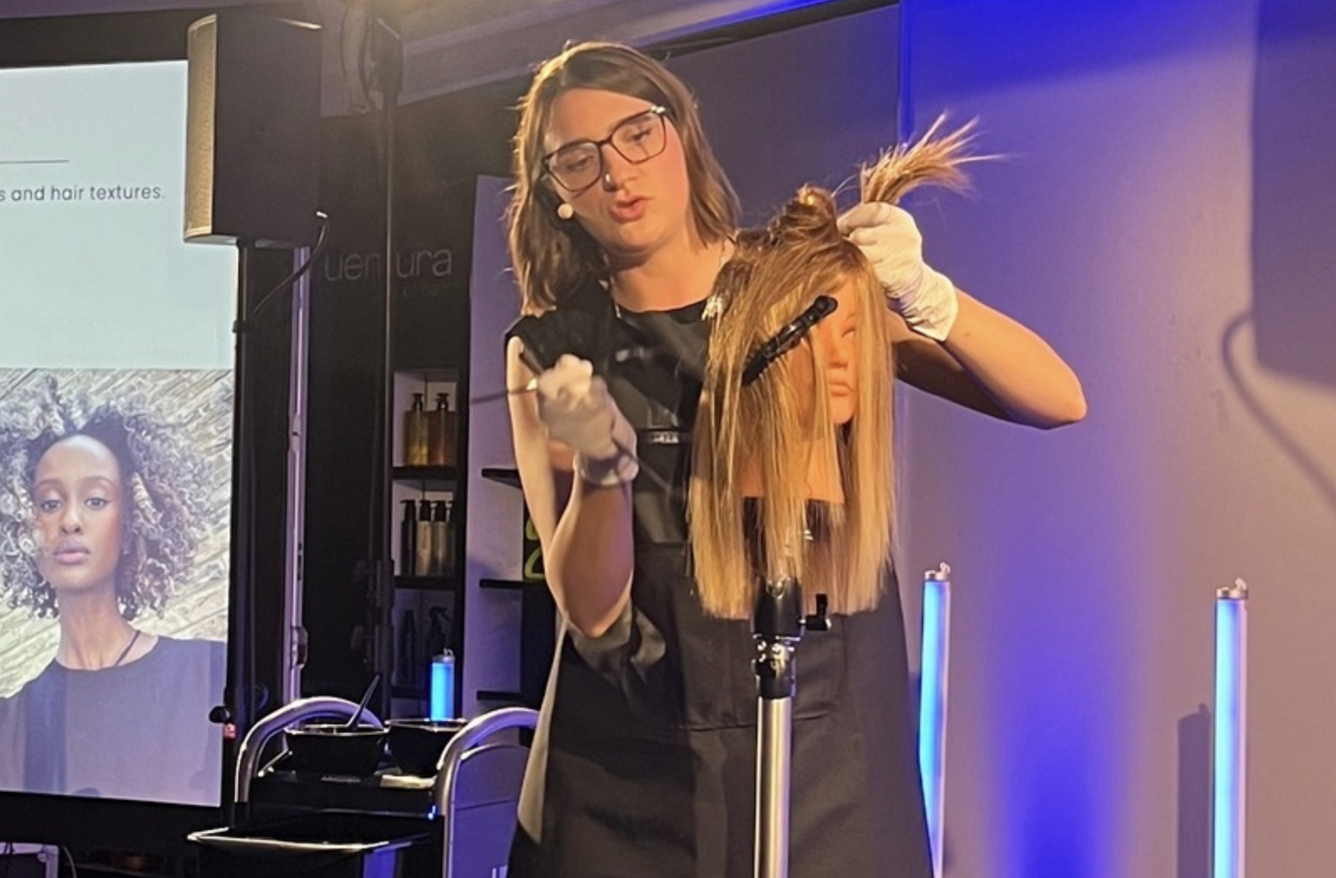 ​Nancy’s calm and technically focused skills have been called upon globally as seen here in Zurich, presenting a balayage class to 100 attendees.